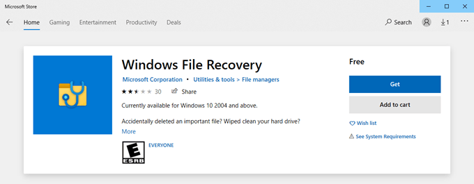 Trabalho de recuperação de arquivos do Windows da Microsoft