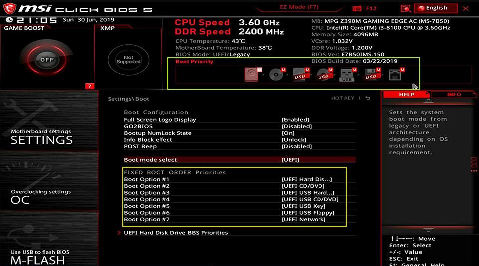 Gerenciador de boot do BIOS mostrando USB HDD como primeira prioridade de inicialização