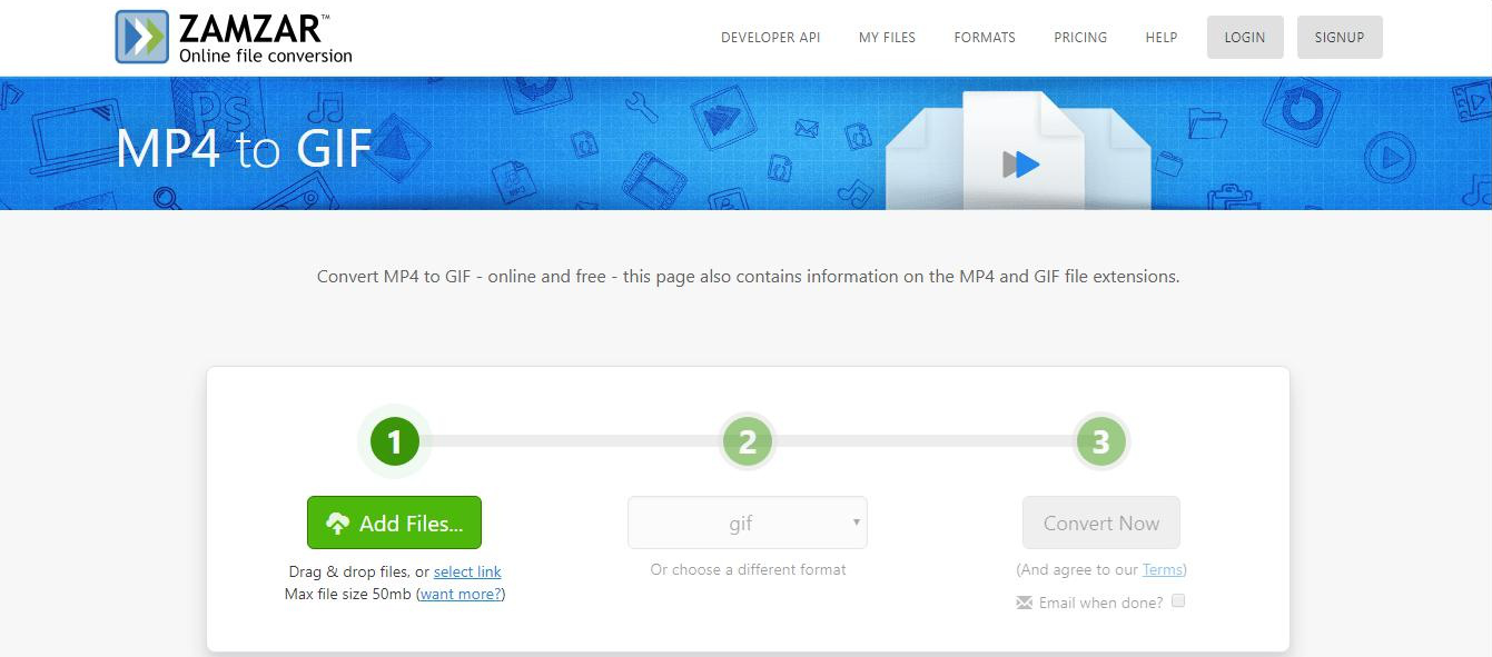Interface de operação da ferramenta de conversão de formato on-line ZAMZAR