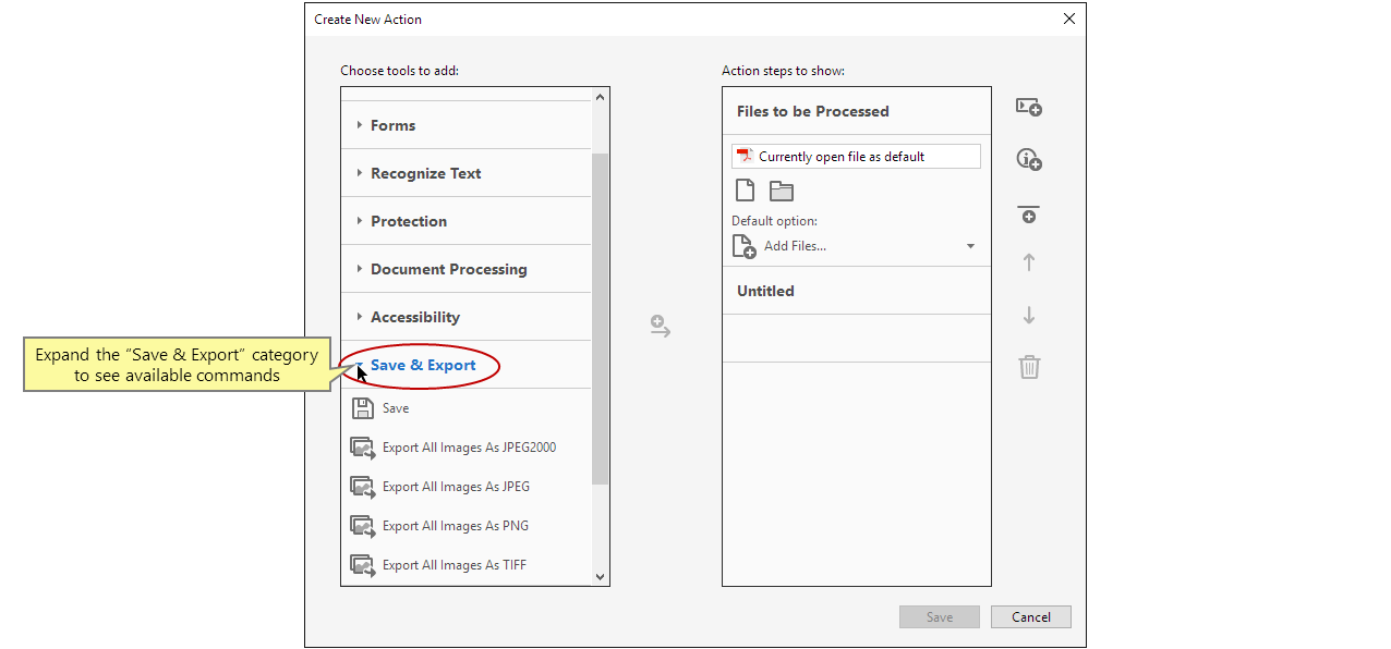 Expanda a categoria Salvar &amp; Exportar