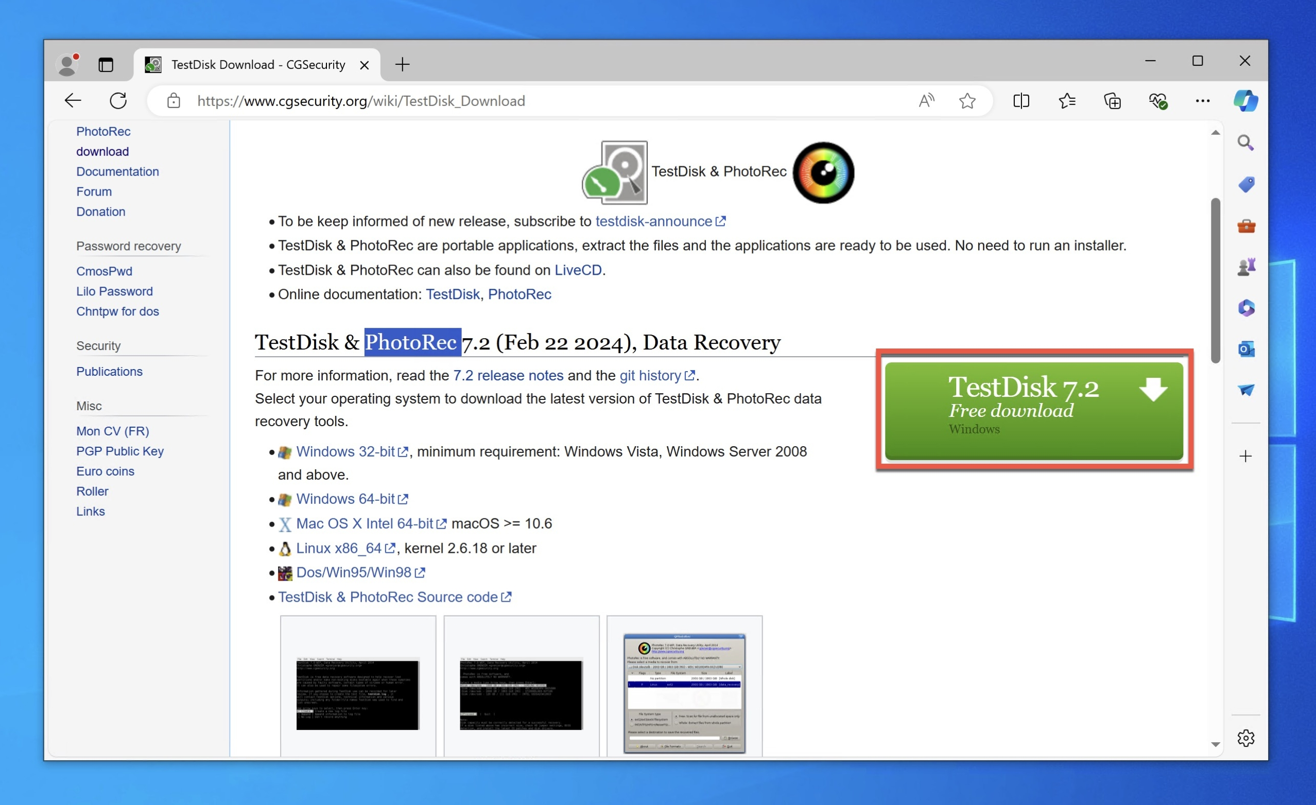 Download do PhotoRec e TestDisk