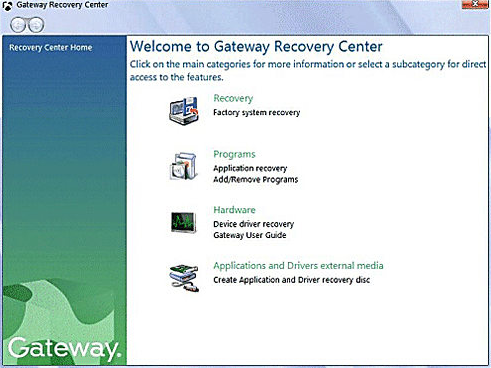 Gateway Recovery Center para restaurar notebook Gateway para configurações de fábrica