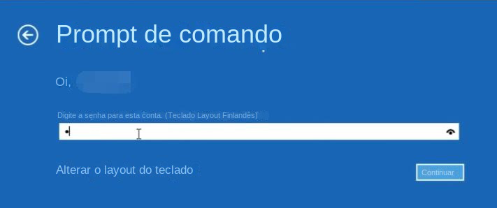 digite a senha da conta para iniciar o prompt de comando