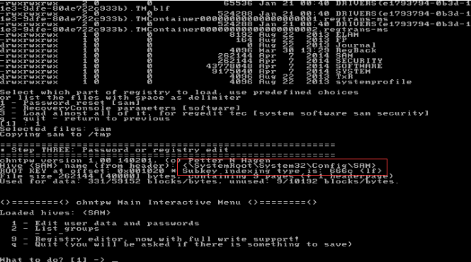 Offline NT Passwoud e Registry Editou selecionam o caminho do arquivo de registro SAM