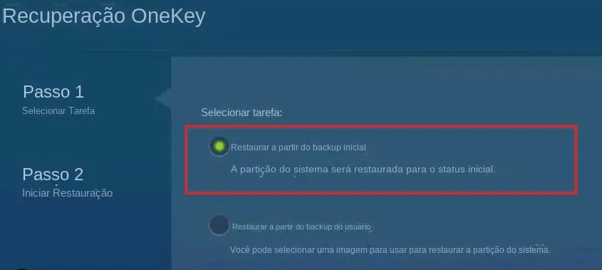 lenovo one key recovery Restaurar do backup inicial