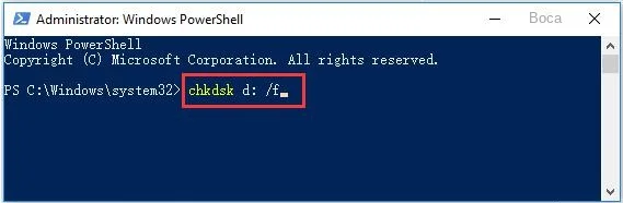 comando chkdsk d: /f
