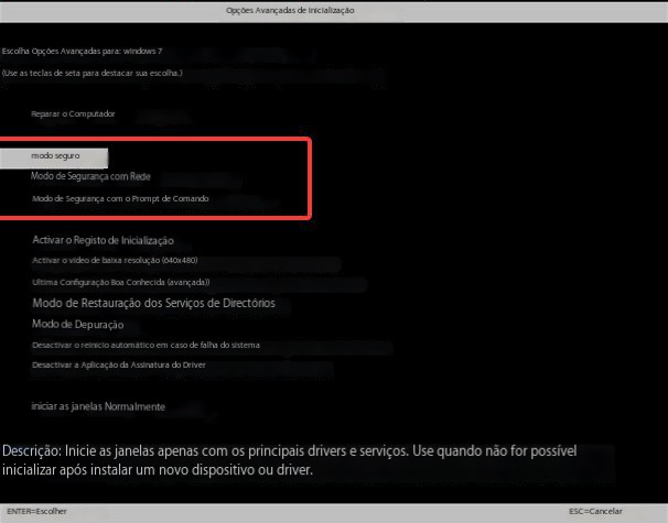 Modo de segurança com prompt de comando no Windows 7