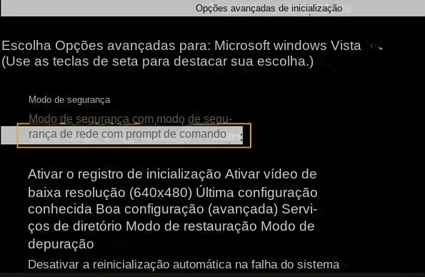 Modo de segurança do Vista com prompt de comando