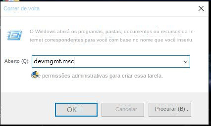 Digite o comando do gerenciador de dispositivos