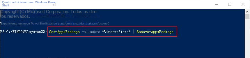 Comando de desinstalação da Windows Store