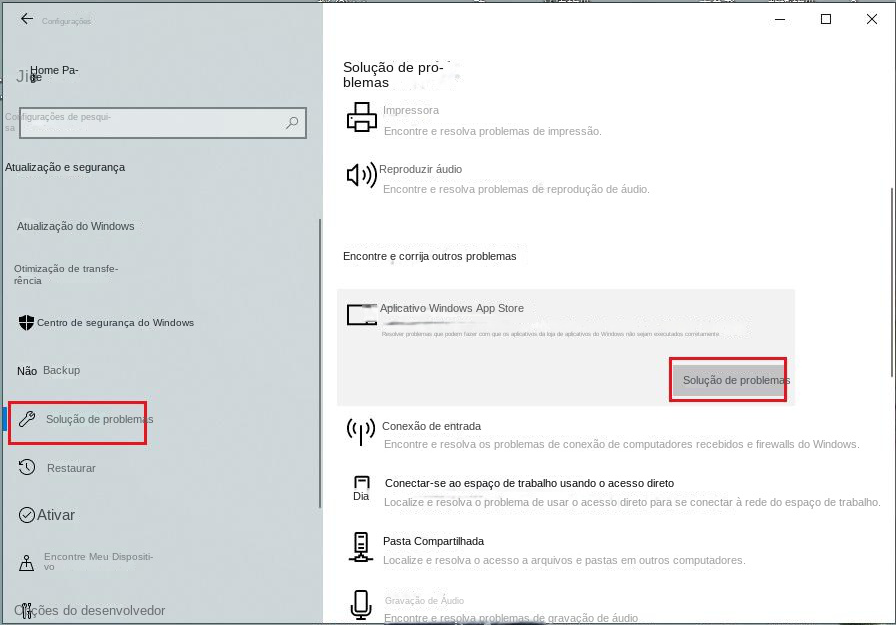 Execute o Solucionador de problemas de aplicativos da Windows Store