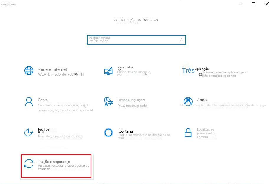 Selecione Opções de atualização e segurança