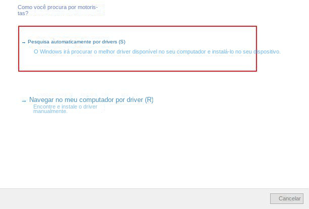 Selecione a opção Procurar drivers automaticamente