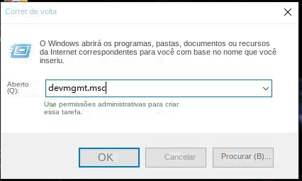 Digite o comando do gerenciador de dispositivos