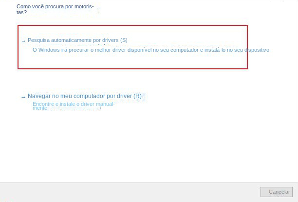 Selecione a opção Procurar drivers automaticamente