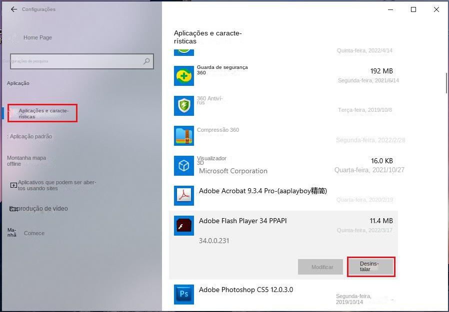 Clique no botão Desinstalar para desinstalar o aplicativo