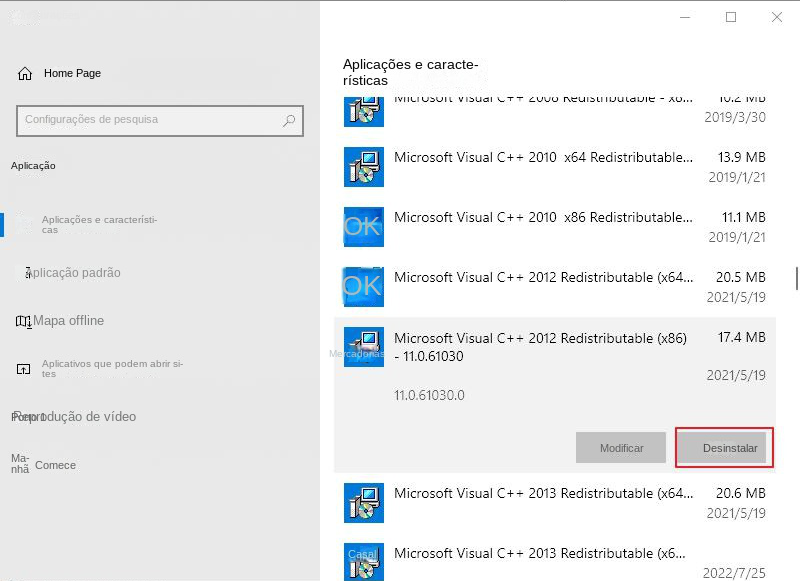 Desinstalar o Microsoft Visual C++