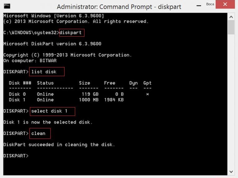 diskpart limpar dados do disco