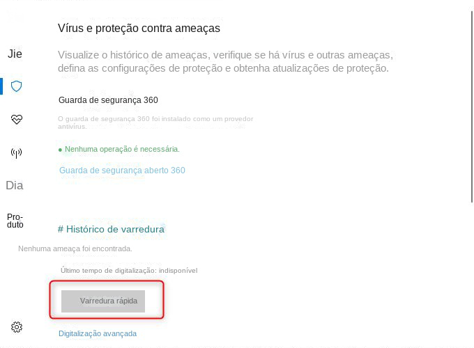 Verificação rápida da proteção contra vírus e ameaças