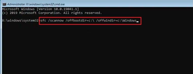 Digite o comando sfc /scannow /offbootdir=c: /offwindir=c:windows
