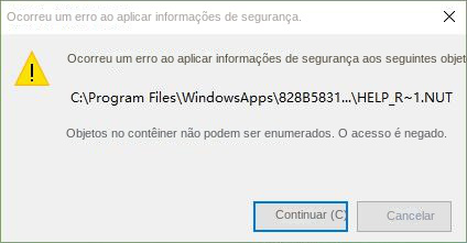 Não é possível enumerar objetos no contêiner Acesso negado prompt