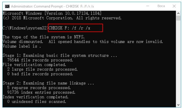 Digite o comando chkdsk disk repair