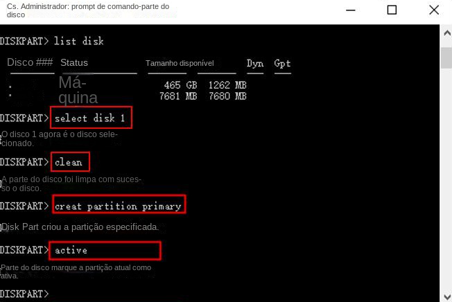 Criar partições primárias e ativas