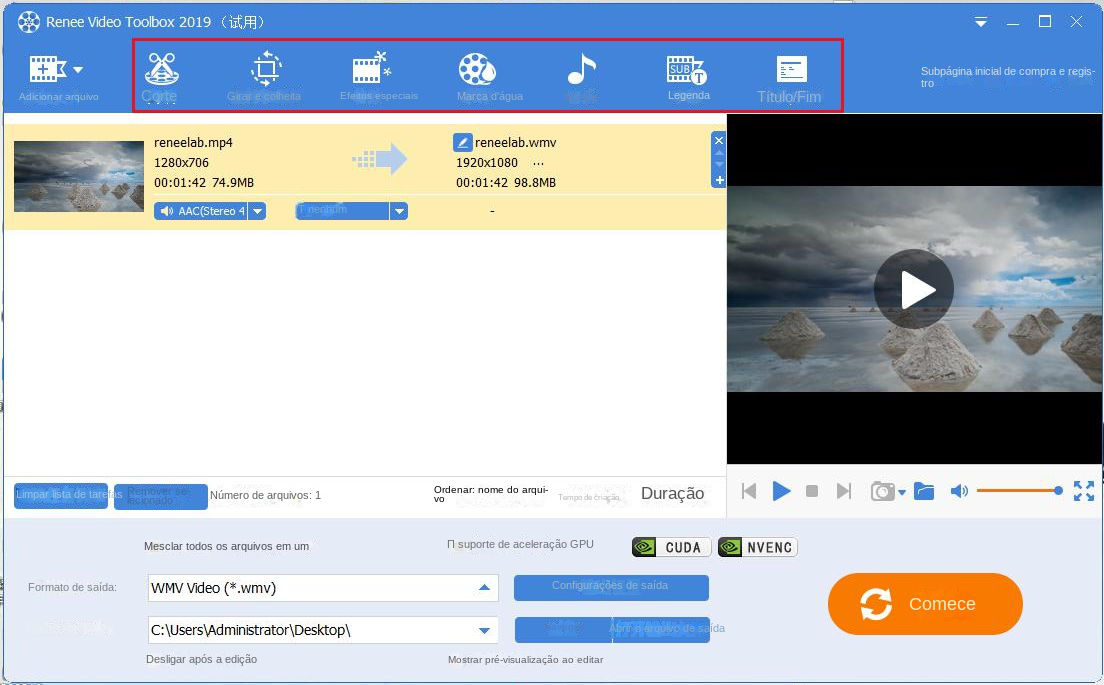 Interface Renee Video Editor Pro