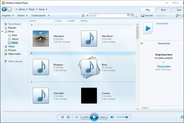 Interface do Windows Media Player