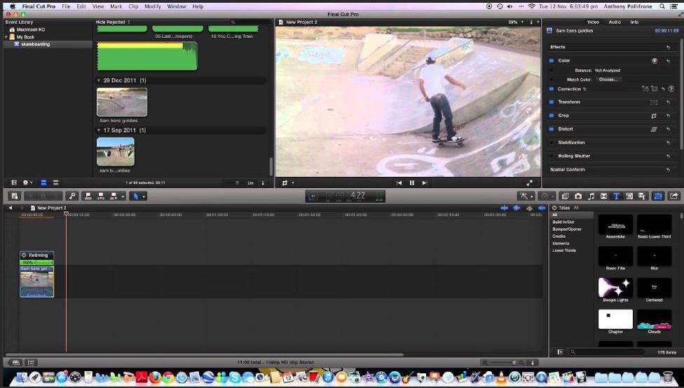 Interface de operação do software Final Cut Pro