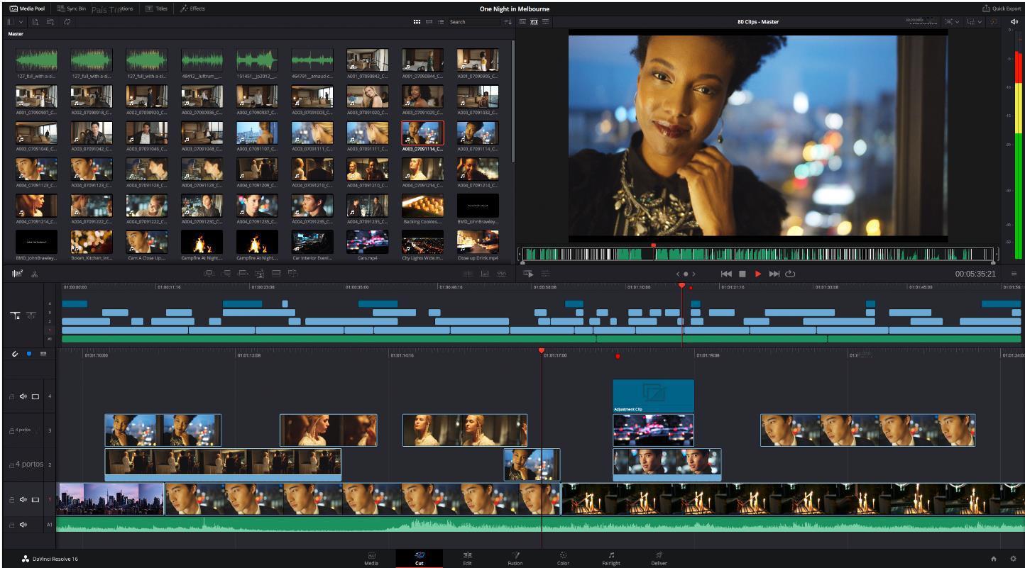 Interface do software DaVinci Resolve