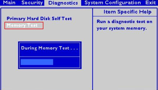 Execute diagnósticos de memória no menu do BIOS