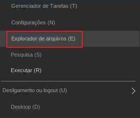abra o explorador de arquivos