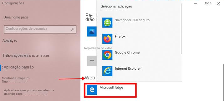 Escolha o navegador padrão