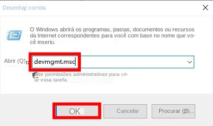 Digite o comando para abrir o Gerenciador de Dispositivos