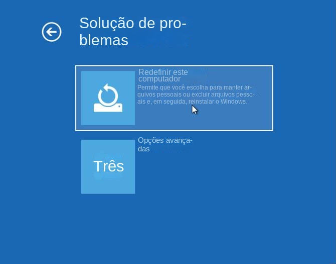 Solução de problemas para redefinir este pc