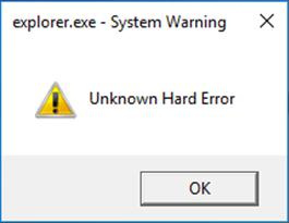 Mensagem de erro de erro de hardware desconhecido