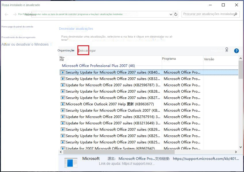 Desinstalar atualizações do Windows