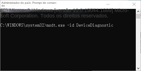Digite msdt.exe -id DeviceDiagnostic