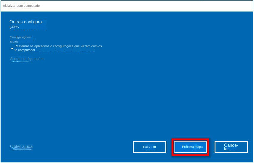 Outras configurações Restaurar aplicativos e configurações que acompanham este PC