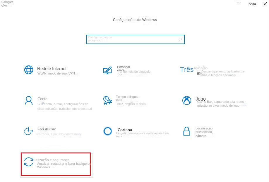 Selecione Opções de atualização e segurança