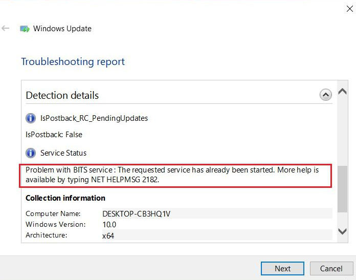 Erro de atualização do Windows NET HELPMSG 2182