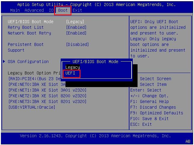 Selecione o modo UEFI