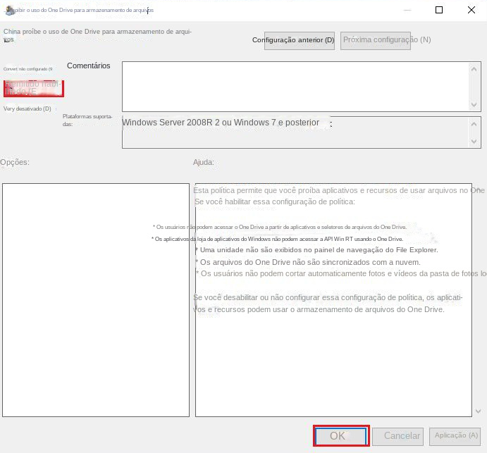 Execute desativar o serviço OneDrive