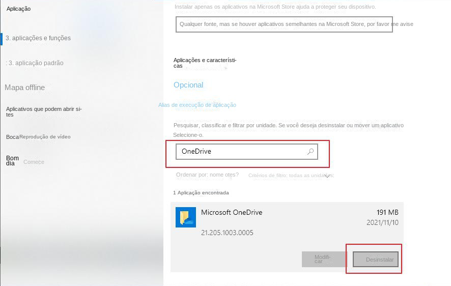 Encontre e desinstale o Microsoft OneDrive