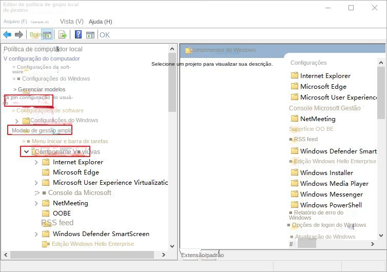 Componentes do Windows do Editor de Diretiva de Grupo Local