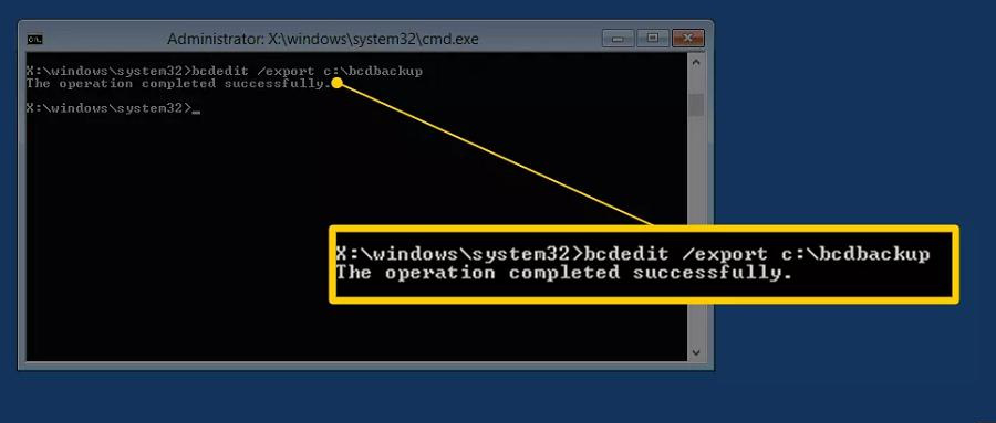 Digite bcdedit /export c:\\bcdbackup