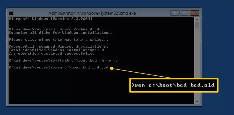 comando ren c:bootbcd bcd.old