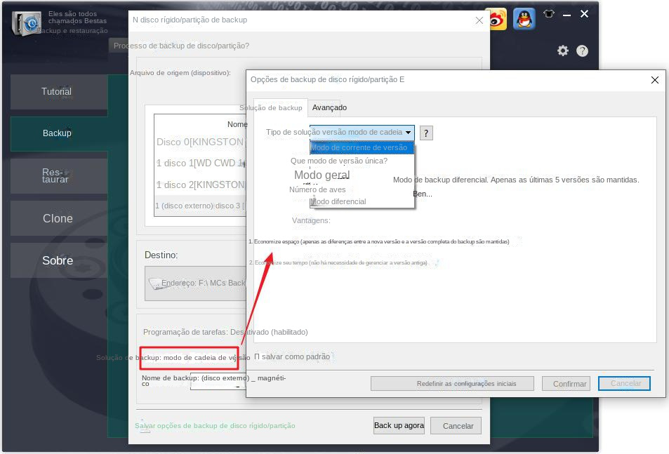 Modo de backup do disco rígido