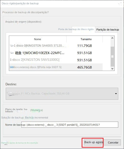 Backup de disco rígido Backup agora